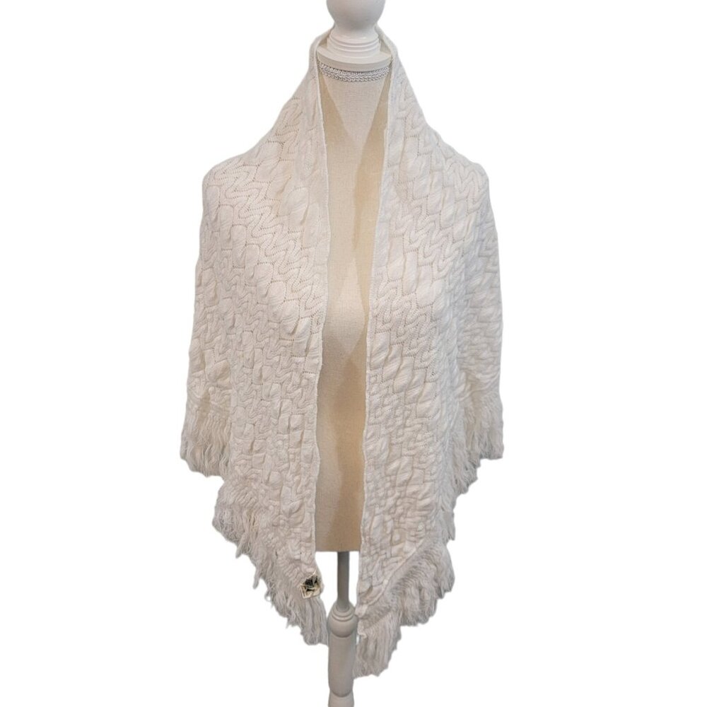 Vintage SMITH'S BERMUDA‎ Shawl Wrap IVORY KNIT Made In Great Britain